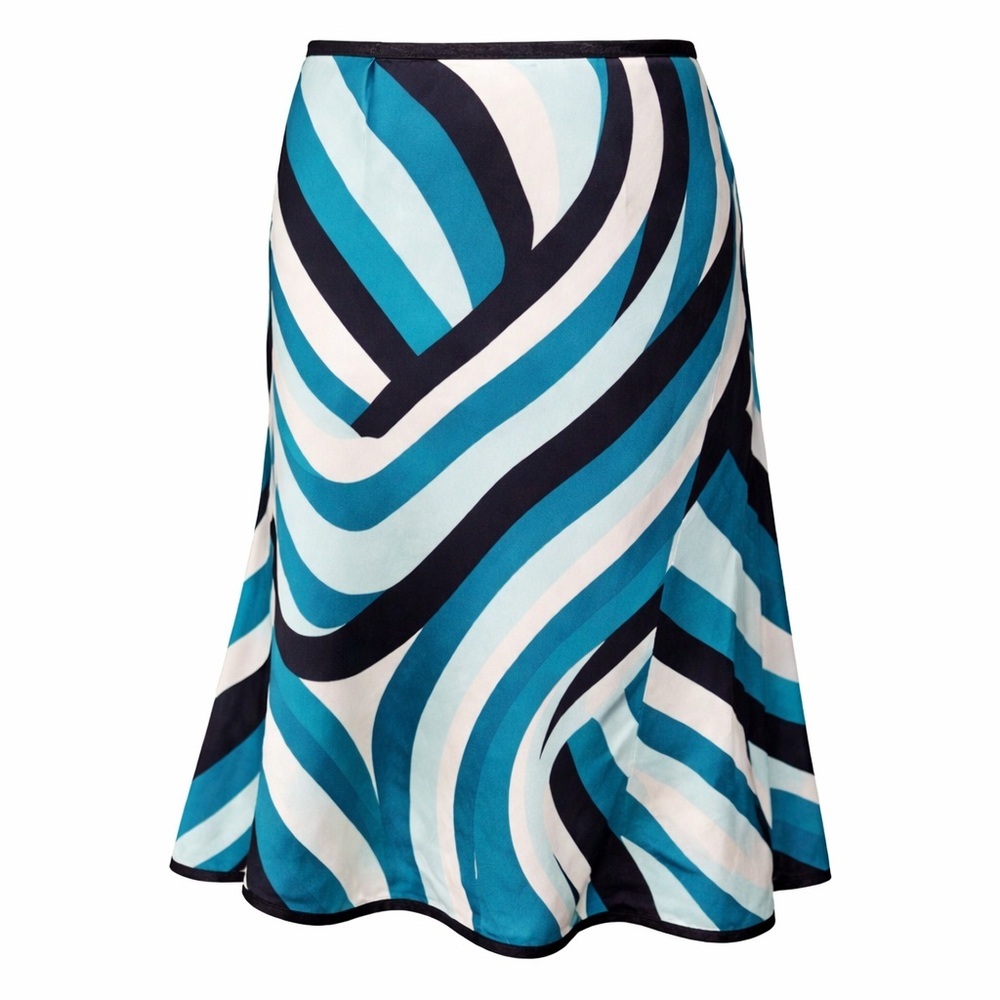 Ann Taylor Silk Skirt‎ Abstract Teal Coastal Euro Summer Y2K Midi-6P